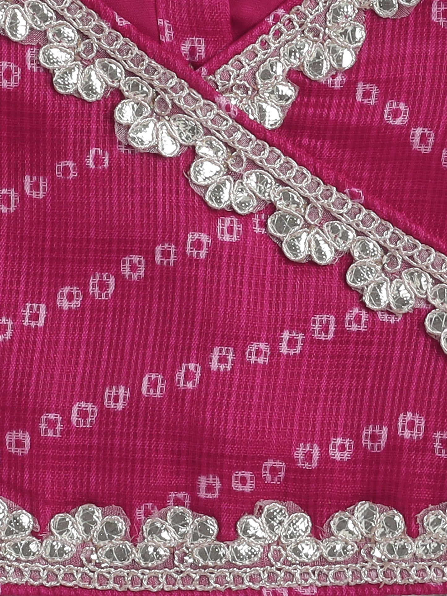 Short Sleeves Embellished All Over Print Lehenga Choli Set- Fuchsia