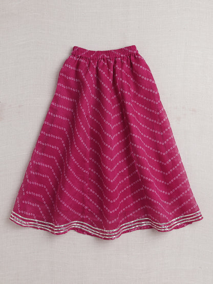 Short Sleeves Embellished All Over Print Lehenga Choli Set- Fuchsia