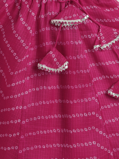 Short Sleeves Embellished All Over Print Lehenga Choli Set- Fuchsia