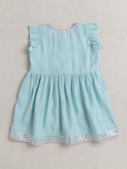 Short Sleeves Embroderied Kurta Set- Blue