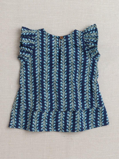 Sleeveless Stripe Print Coordinating Top and Pant Set- Blue