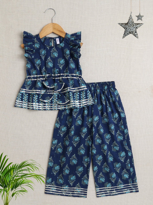 The Magic Wand Sleeveless Floral  Print Coordinating Top and Pant Set  Blue