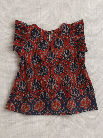 Sleeveless Floral Print Coordinating Top and Pant Set- Maroon