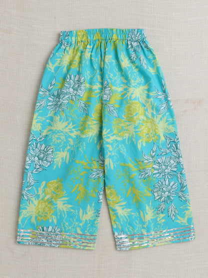 Sleeveless Floral Print Coordinating Top and Pant Set- Green