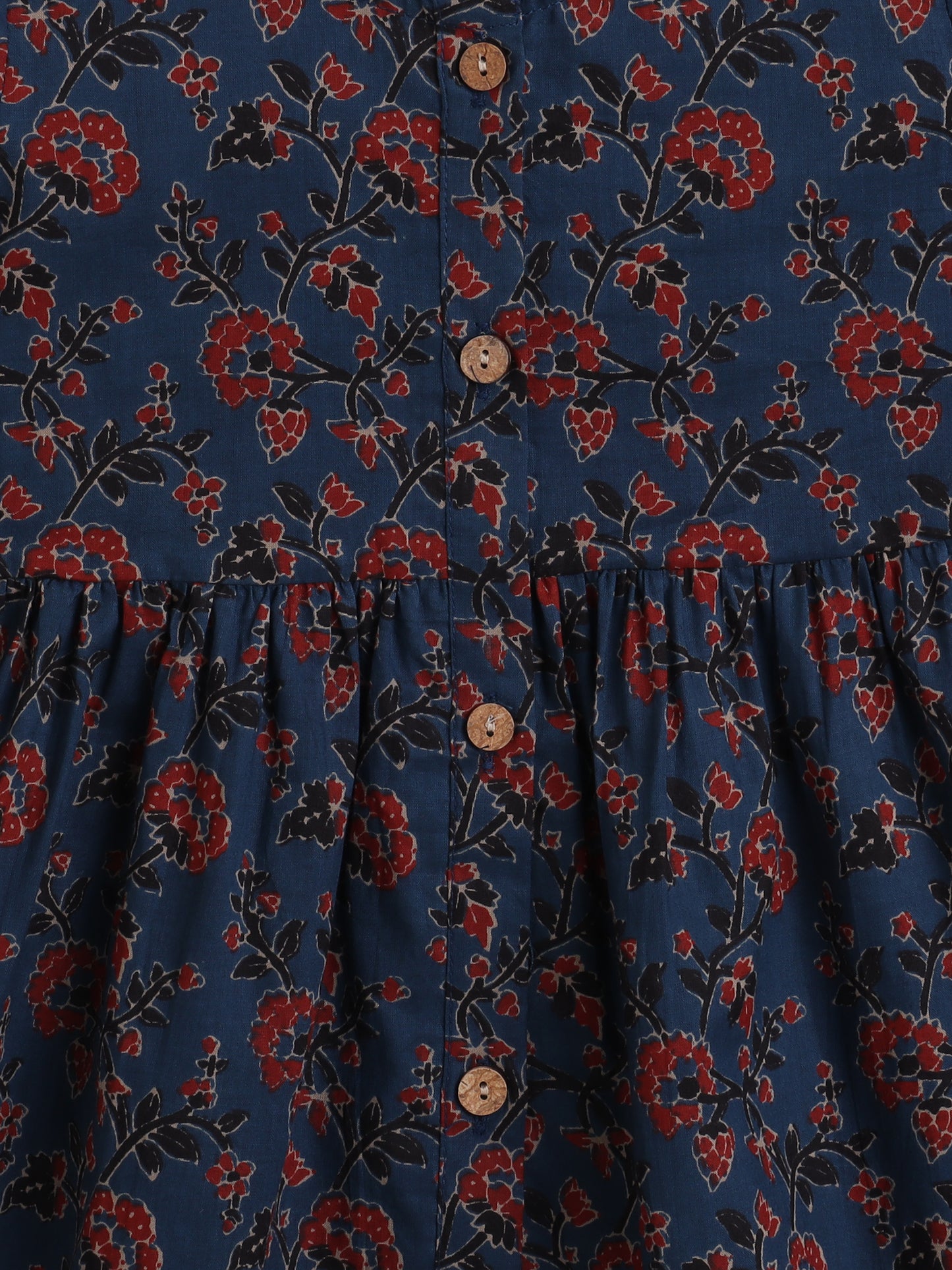 Half Sleeves Floral Print Kurta Set with Lace- Navy Blue