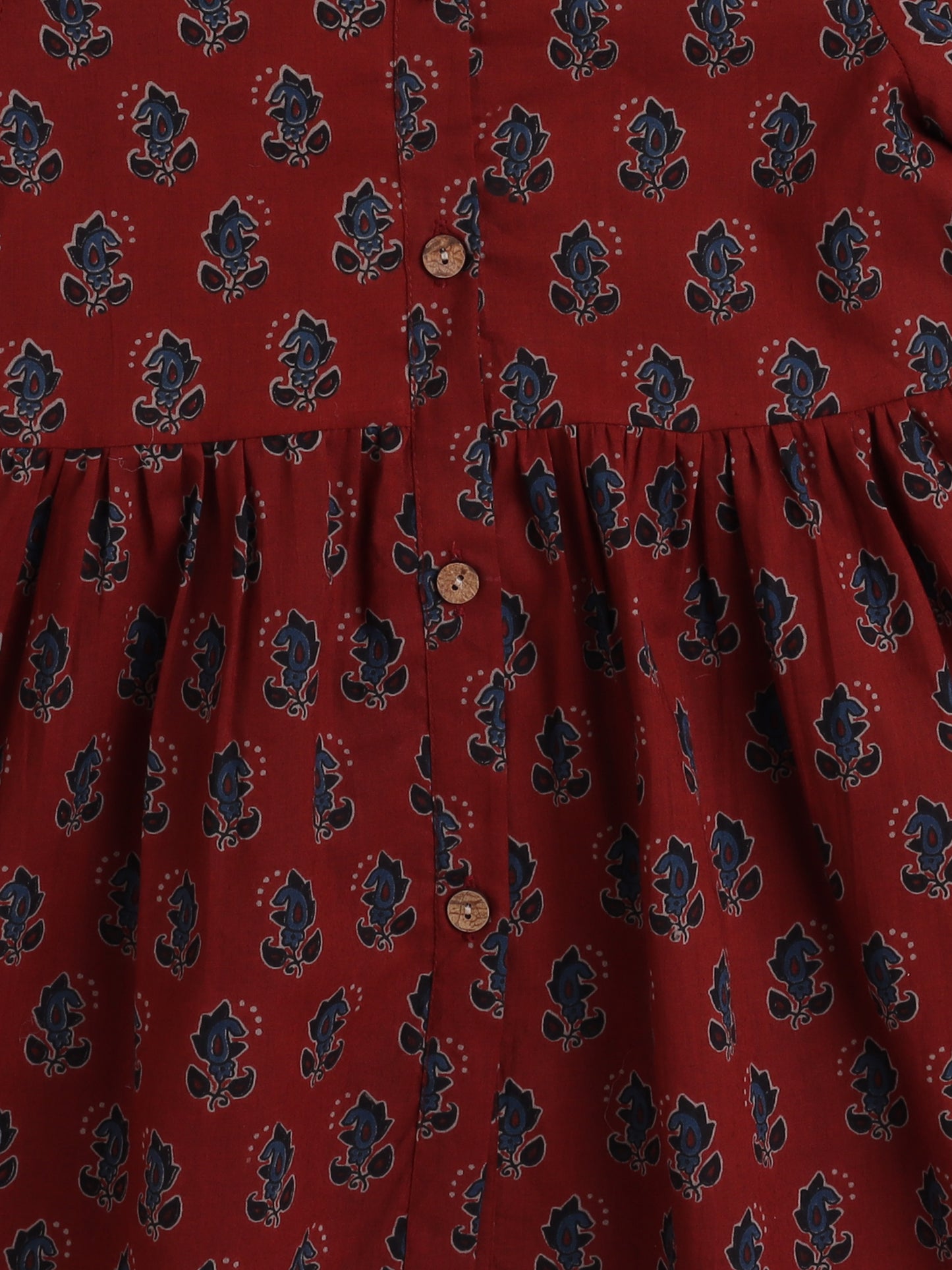 Half Sleeves Floral Print Kurta Set with Lace- Maroon