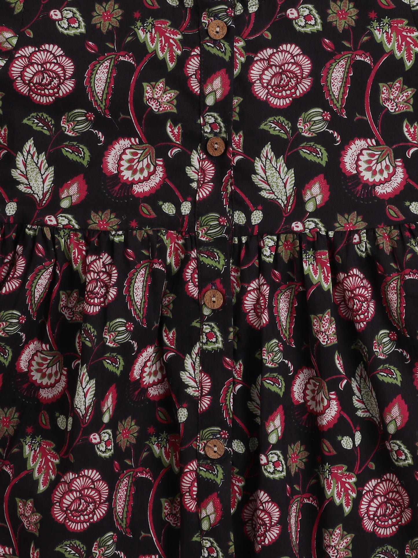 Half Sleeves Floral Print Kurta Set with Lace- Black