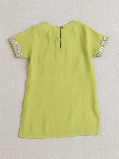 Half Sleeves Solid Print Kurta with Lace Embellishment and Palazzo Set- Green
