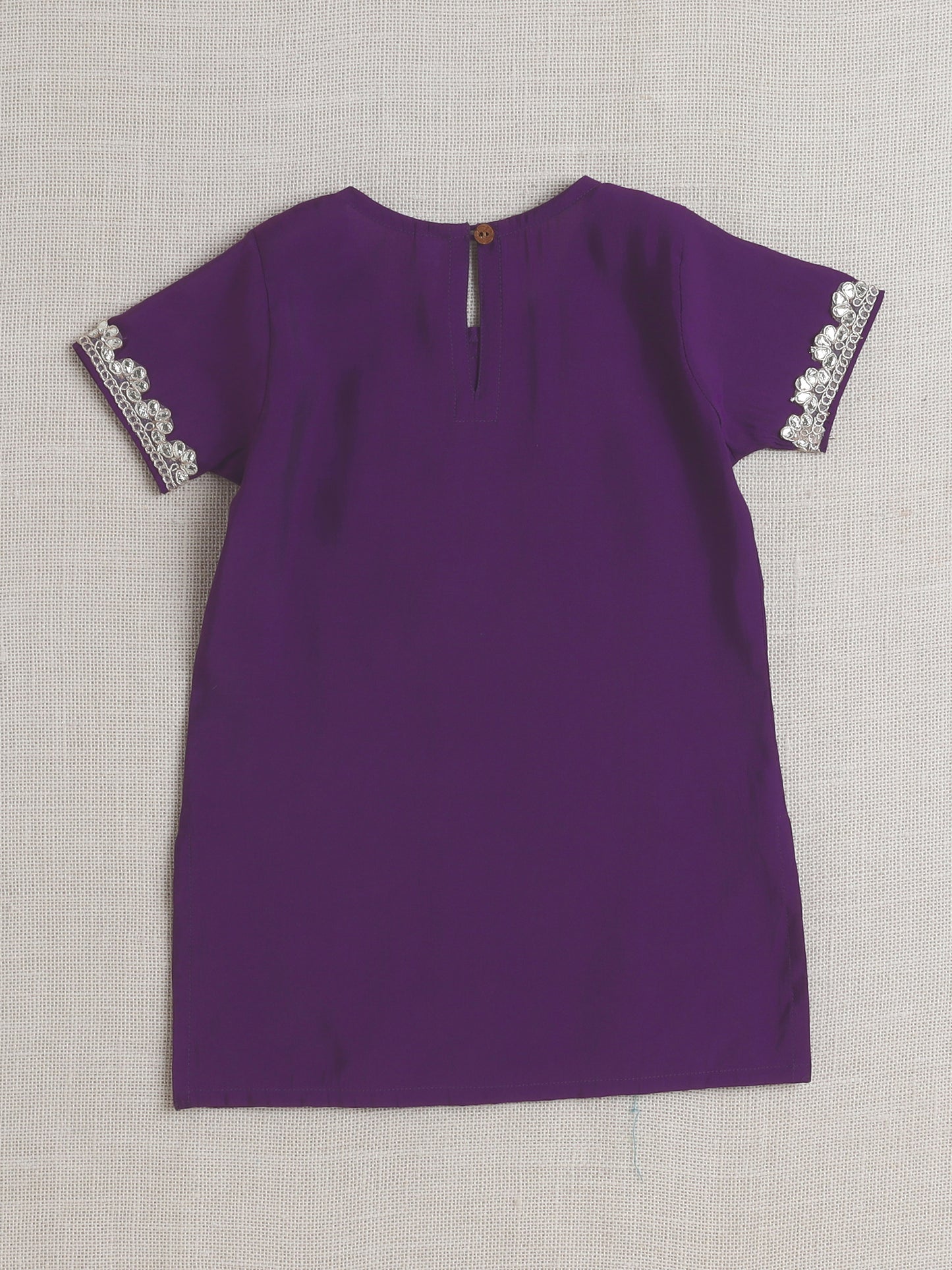 Half Sleeves Solid Print Kurta with Lace Embellishment and Palazzo Set- Purple
