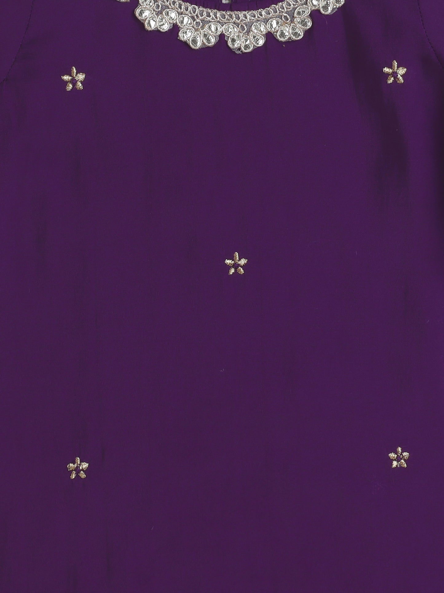 Half Sleeves Solid Print Kurta with Lace Embellishment and Palazzo Set- Purple