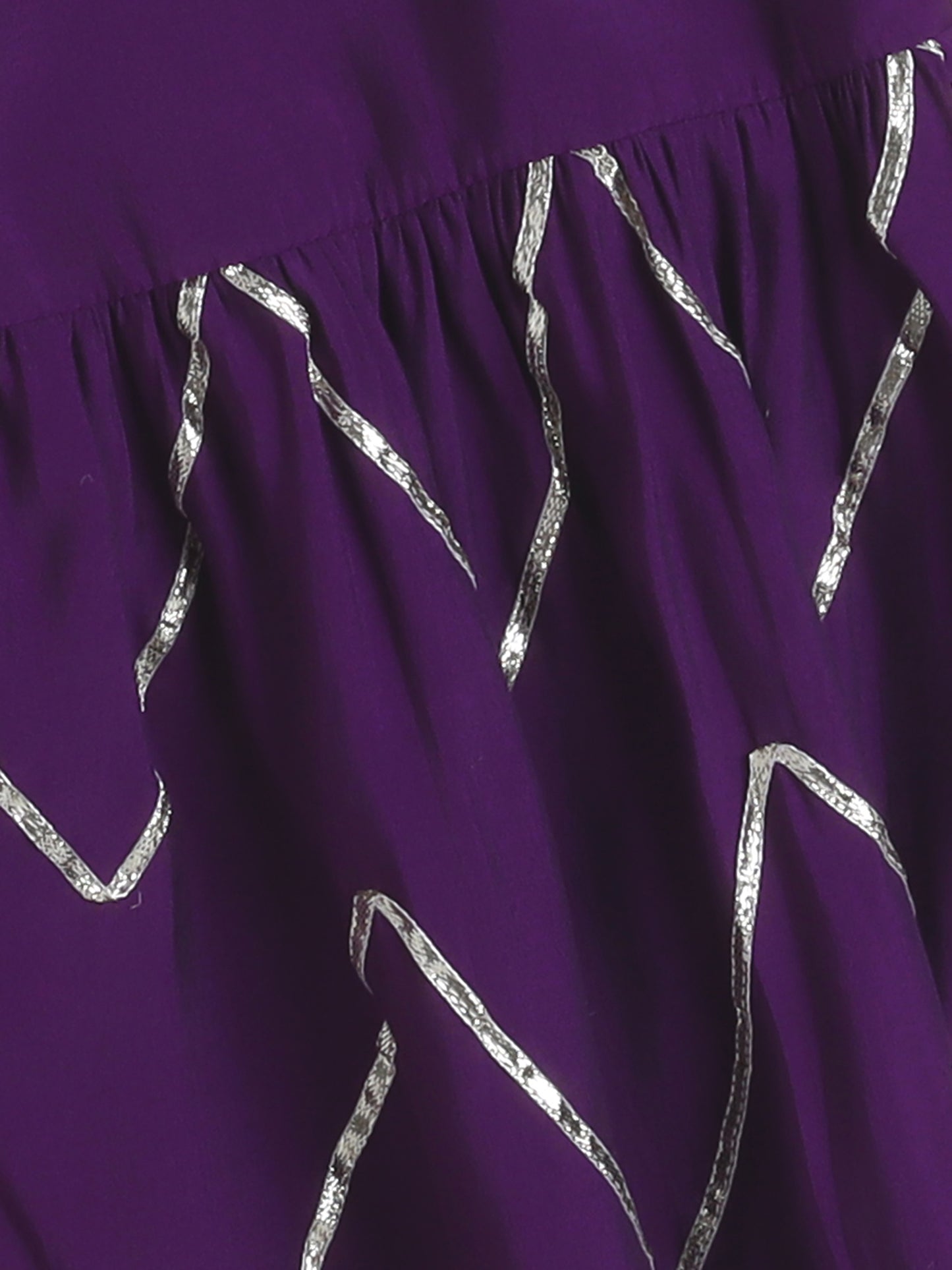 Half Sleeves Solid Print Kurta with Lace Embellishment and Palazzo Set- Purple