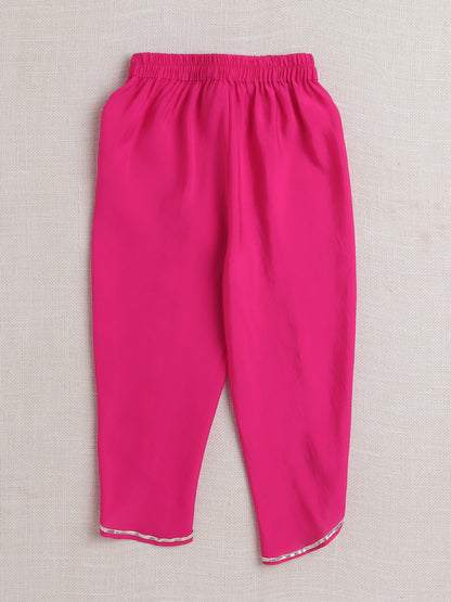 Stripe Print with Lace Angarakha Kurta Set- Fuchsia