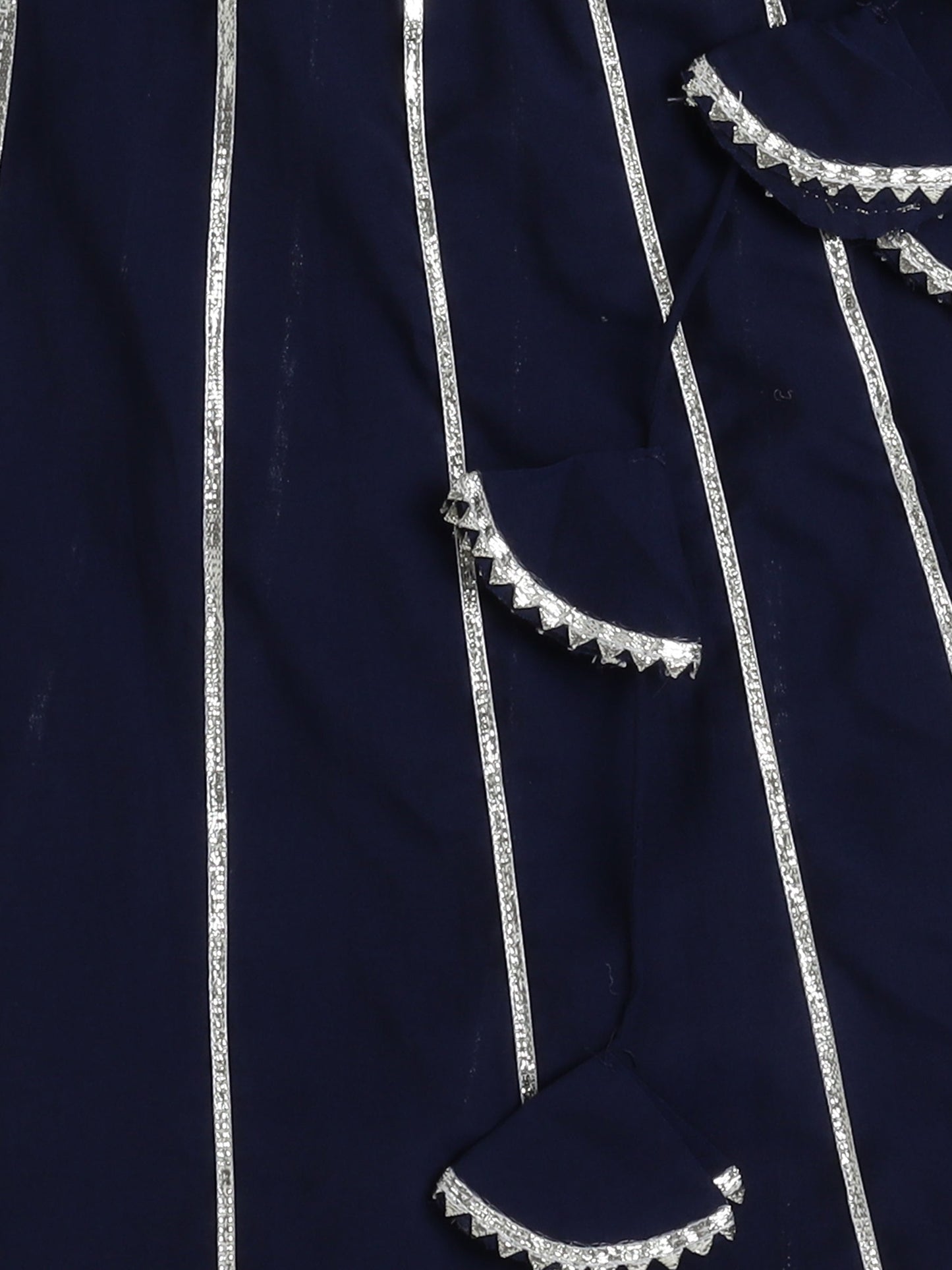 Half Sleeves Lace Embellished & Tassels Detailed Kurta Salwar Set - Navy Blue