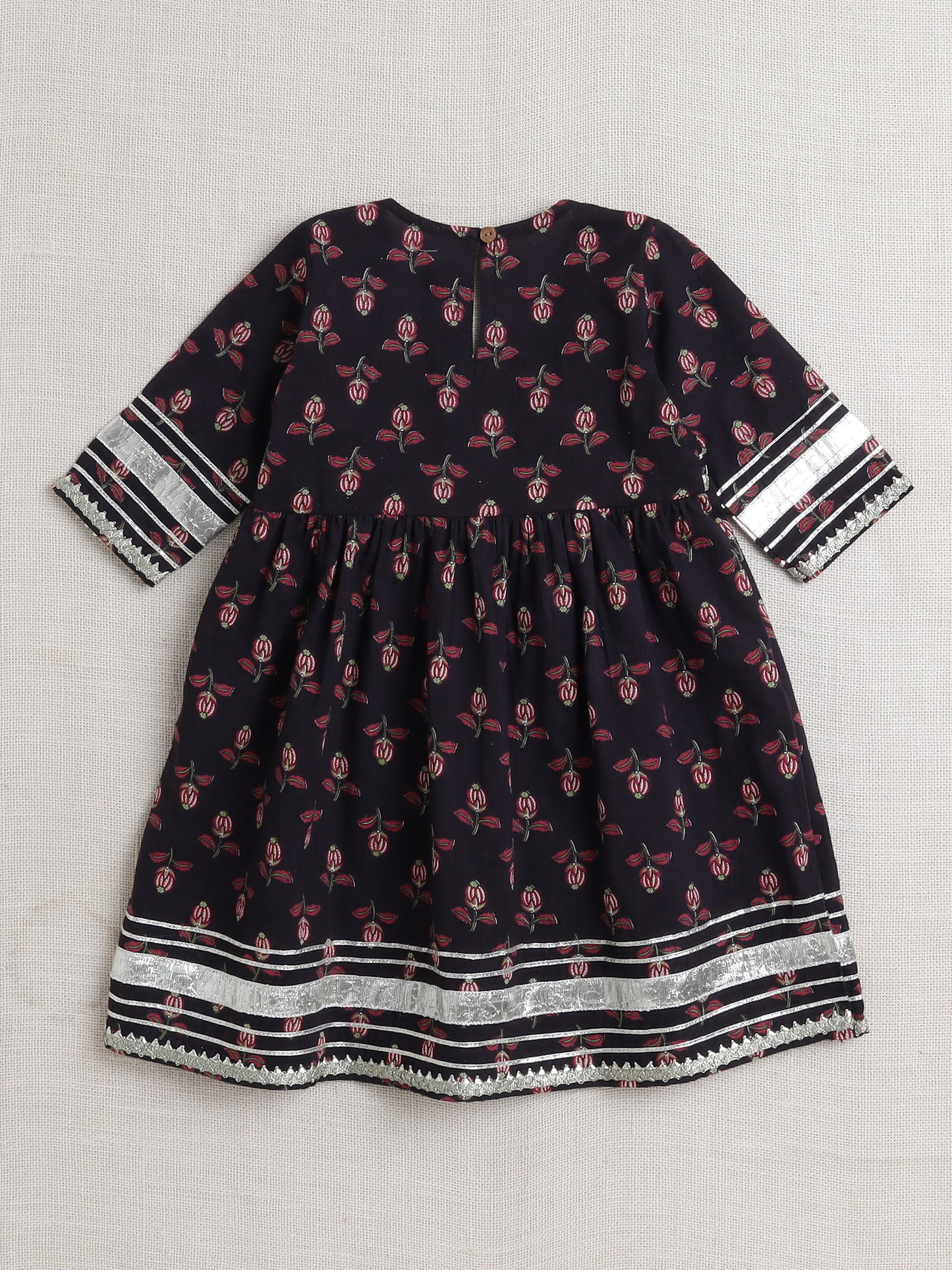 Half Sleeves Floral Print Alia Cut Kurta Set- Black