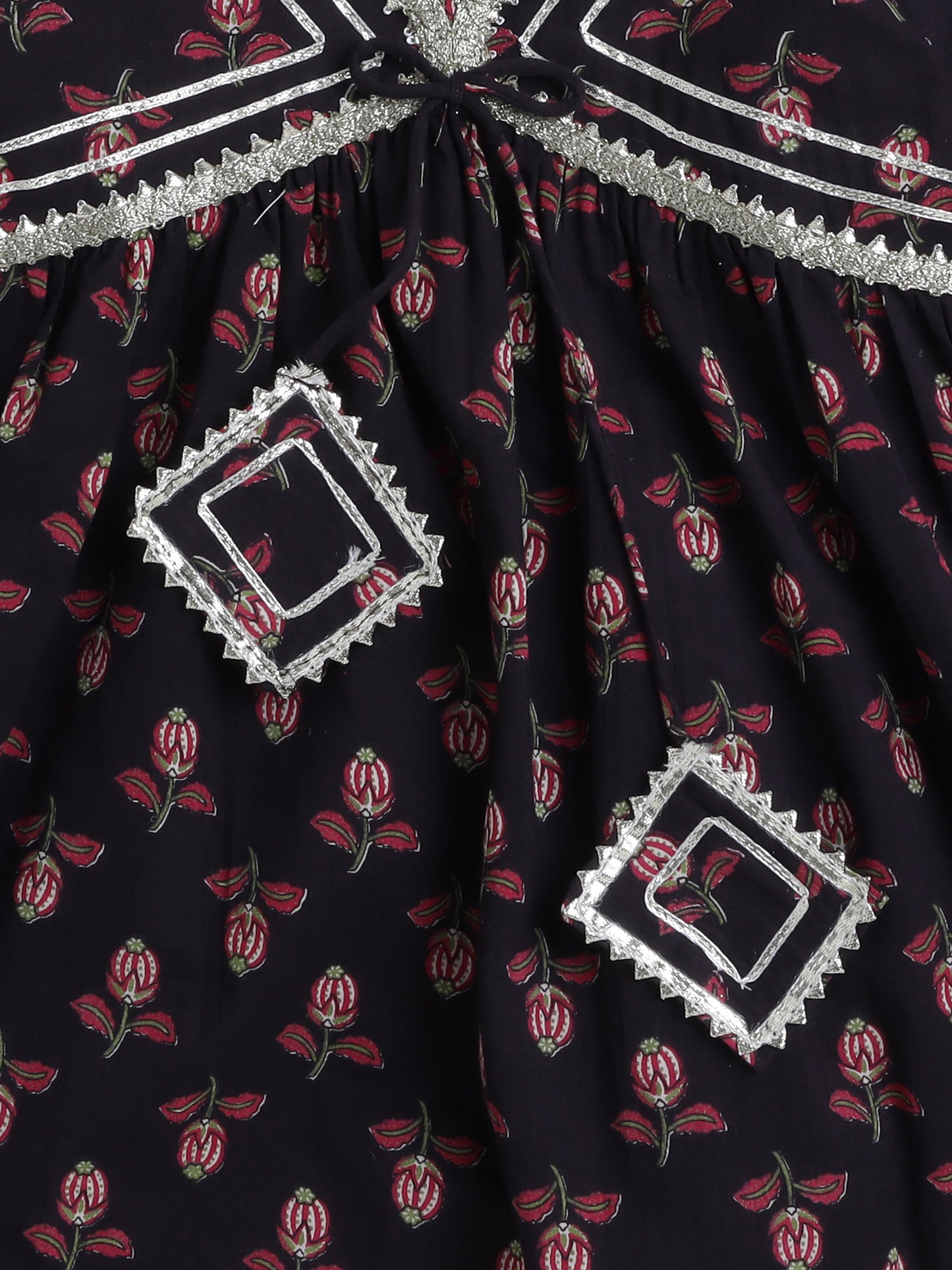 Half Sleeves Floral Print Alia Cut Kurta Set- Black