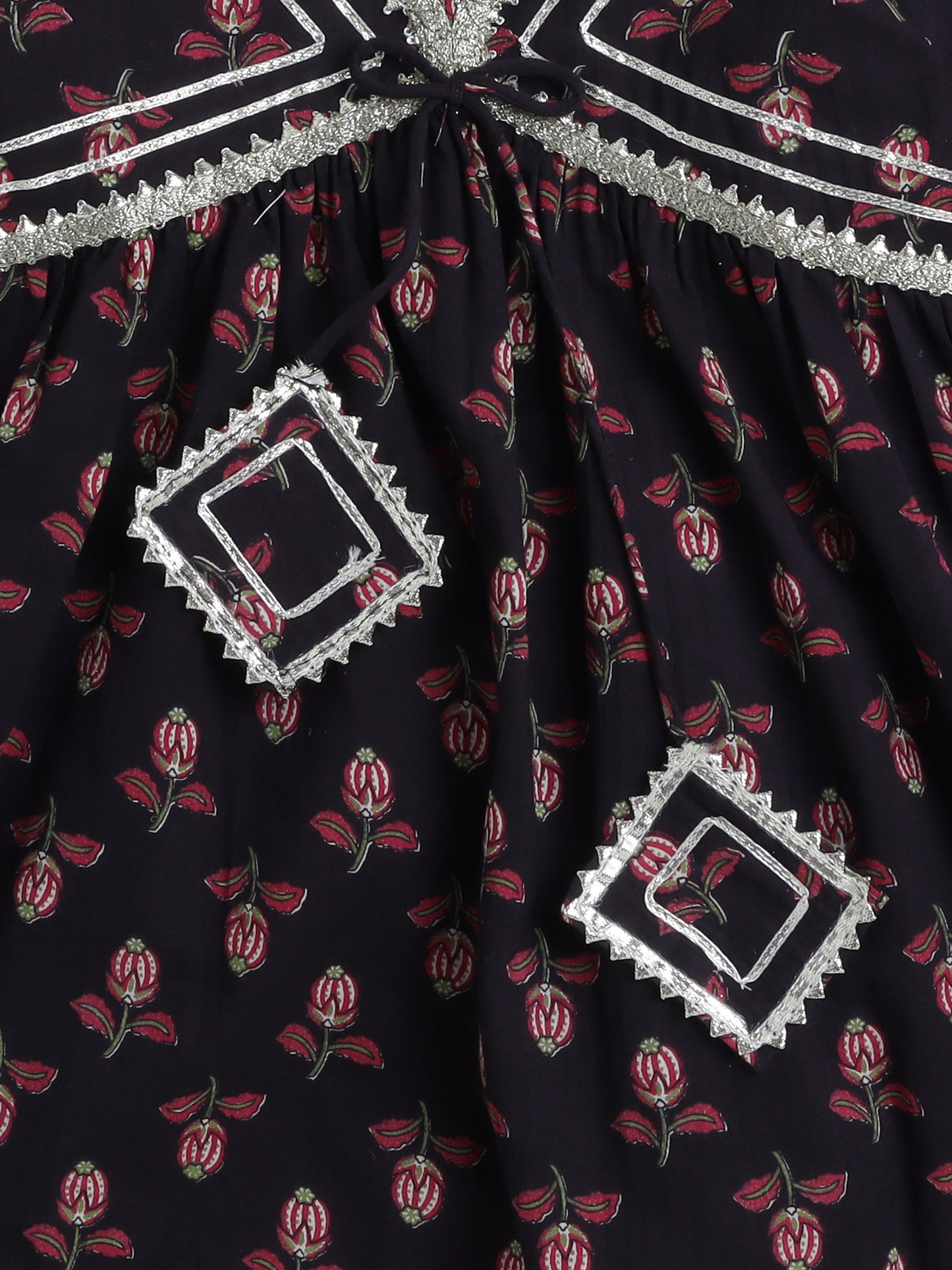 Half Sleeves Floral Printed Gota Lace Embellished Kurta  & Salwar Set - Black