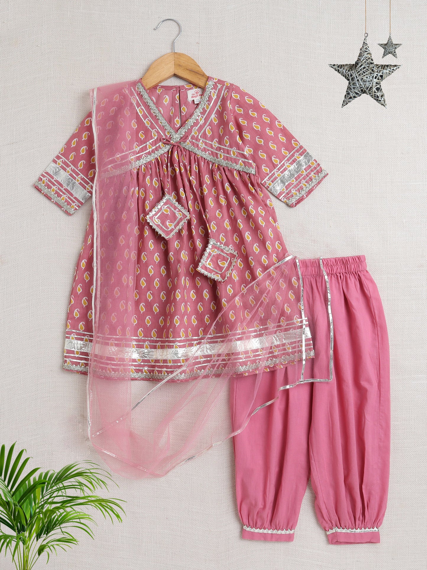 Half Sleeves Floral Print Alia Cut Kurta Set- Pink
