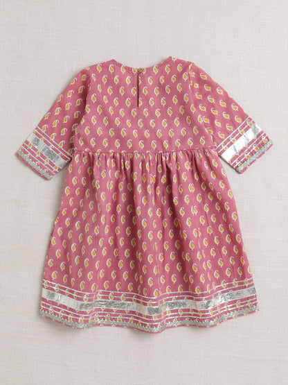 Half Sleeves Floral Print Alia Cut Kurta Set- Pink
