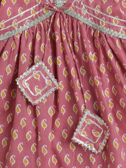 Half Sleeves Floral Print Alia Cut Kurta Set- Pink