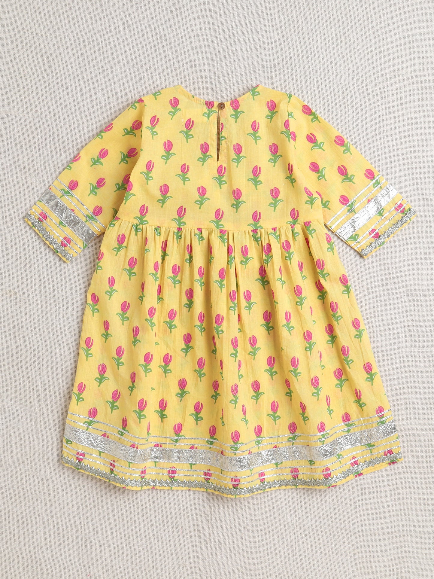 Half Sleeves Floral Print Alia Cut Kurta Set- Yellow