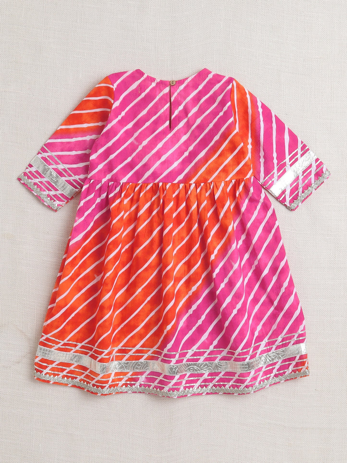 Half Sleeves Stripe Print Alia Cut Kurta Set- Fuchsia