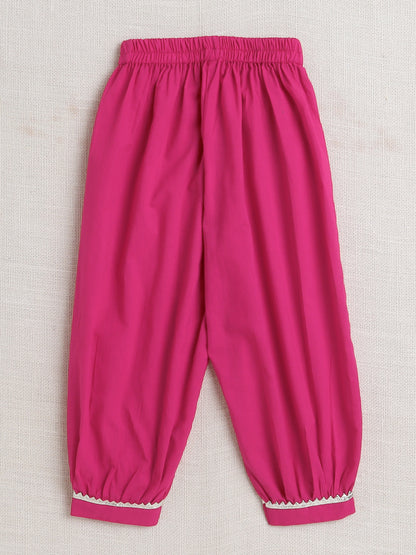 Half Sleeves Stripe Print Alia Cut Kurta Set- Fuchsia