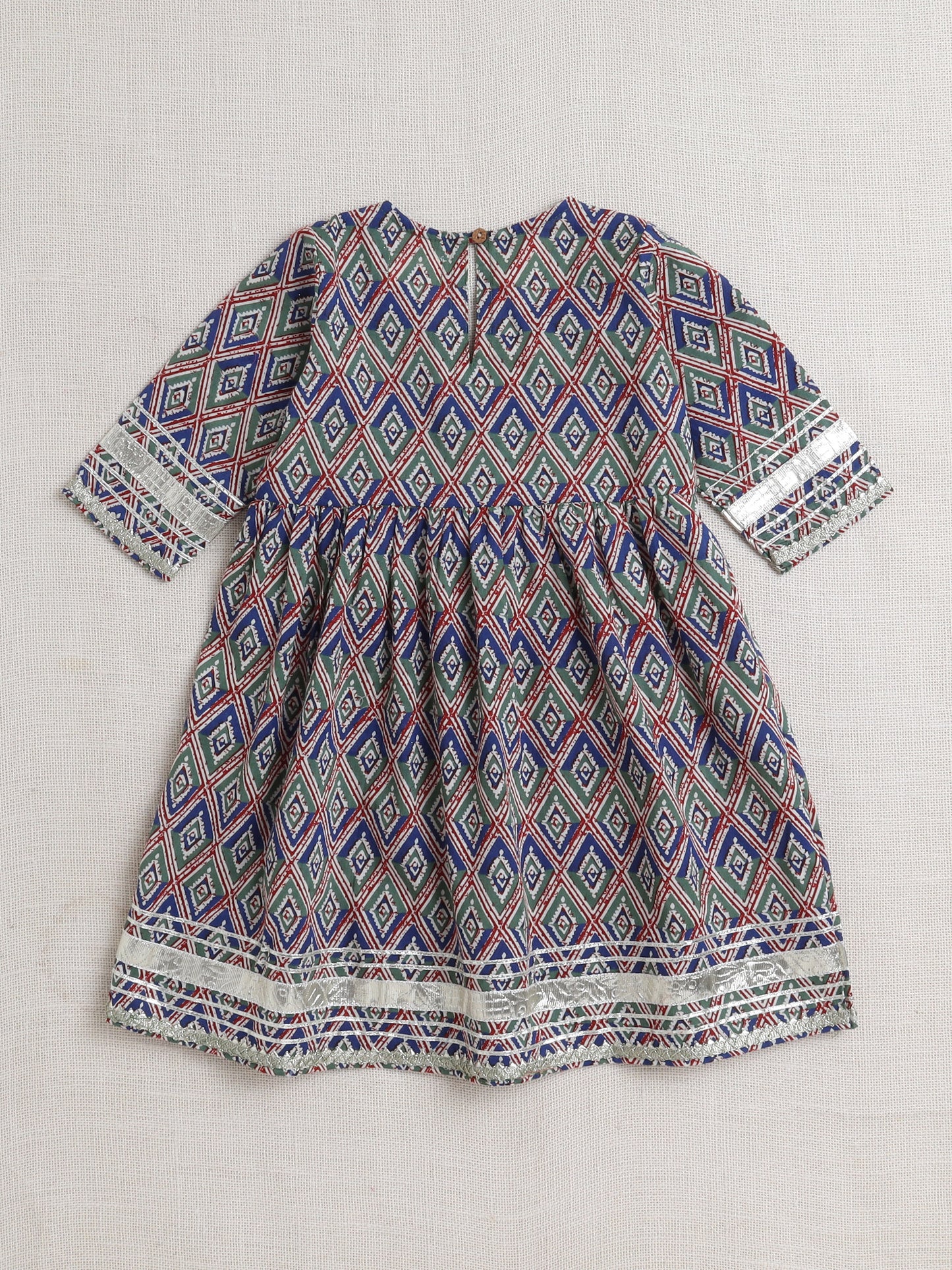 Half Sleeves Geometric Print Alia Cut Kurta Set- Blue