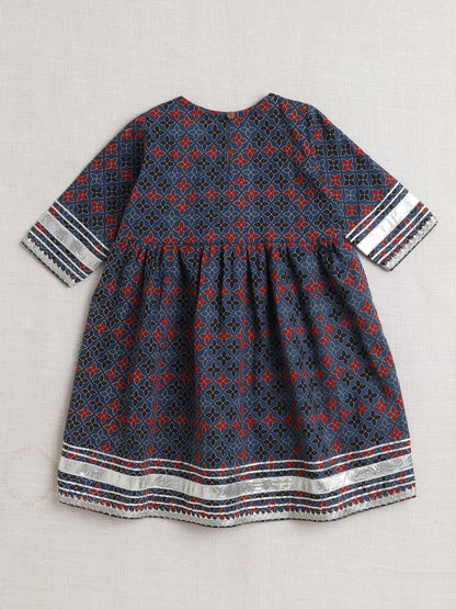 Half Sleeves Floral Print Alia Cut Kurta Set- Indigo Blue