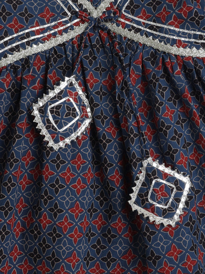 Half Sleeves Floral Print Alia Cut Kurta Set- Indigo Blue