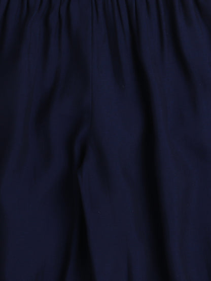 Half Sleeves Floral Print Alia Cut Kurta Set- Indigo Blue