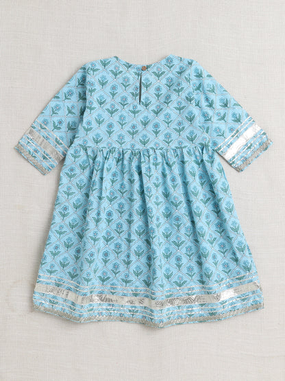 Half Sleeves Floral Print Alia Cut Kurta Set- Blue