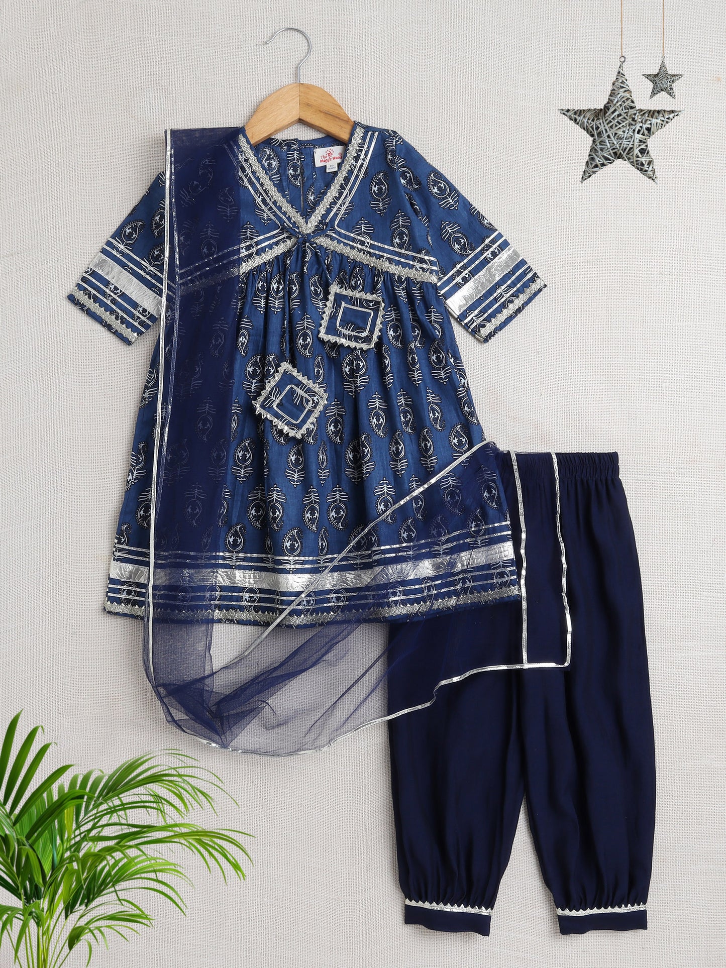 Half Sleeves Floral Print Alia Cut Kurta Set Indigo Blue