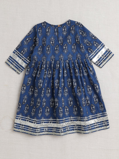 Half Sleeves Floral Print Alia Cut Kurta Set Indigo Blue