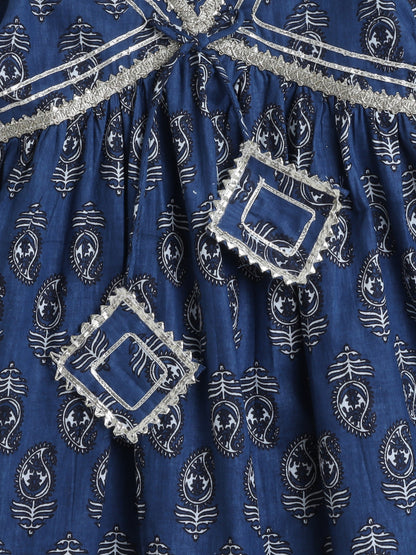 Half Sleeves Floral Print Alia Cut Kurta Set Indigo Blue