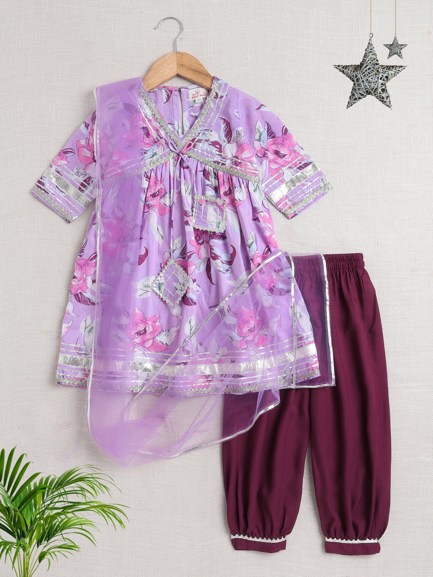 Half Sleeves Floral Print Alia Cut Kurta Set- Purple