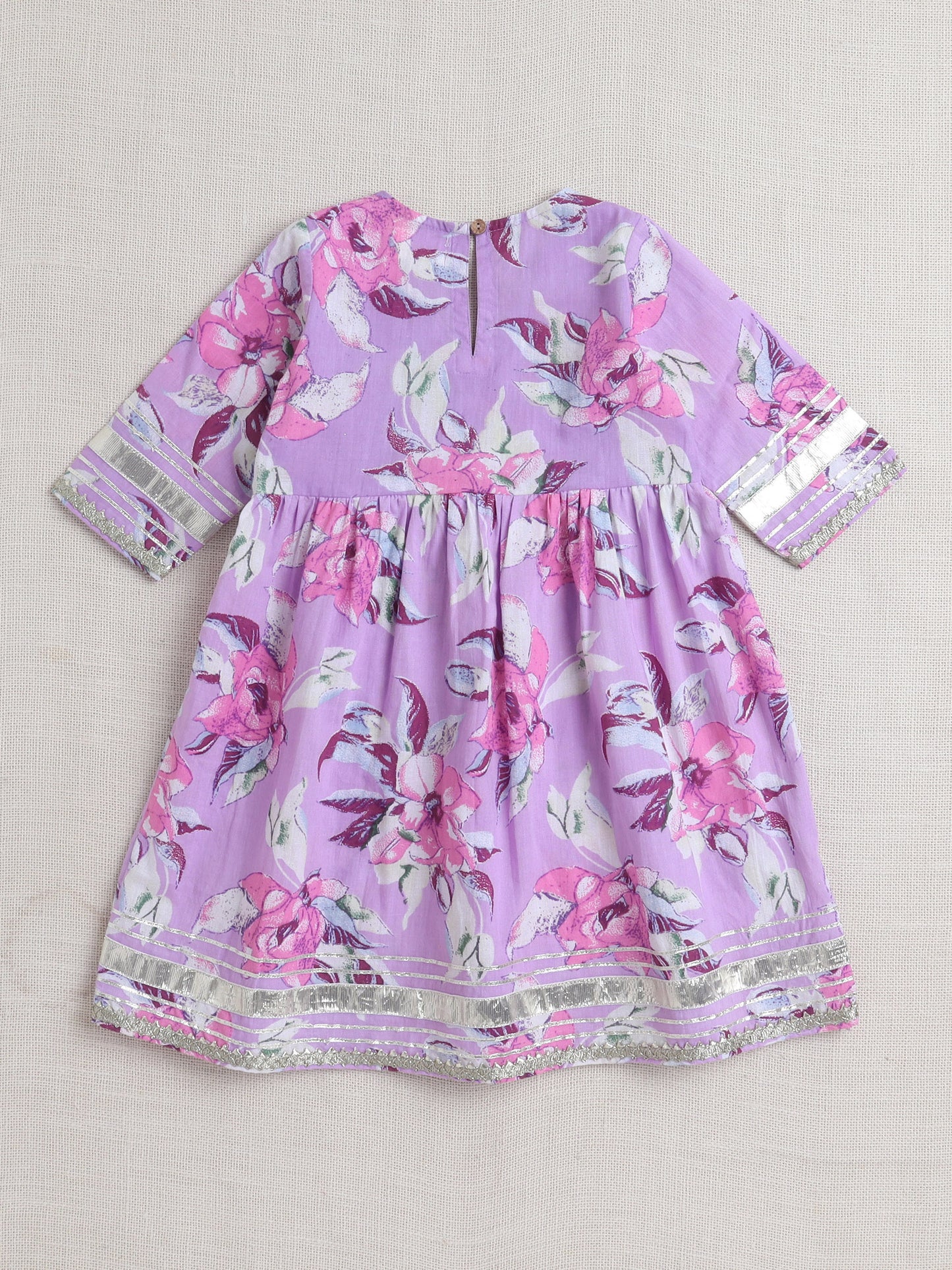 Half Sleeves Floral Print Alia Cut Kurta Set- Purple