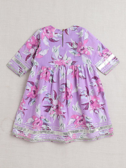 Half Sleeves Floral Print Alia Cut Kurta Set- Purple