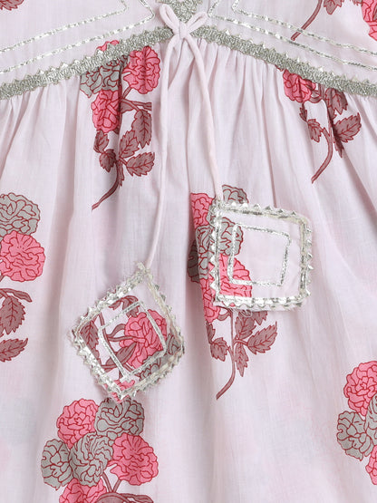 Half Sleeves Floral Print Alia Cut Kurta Set- White