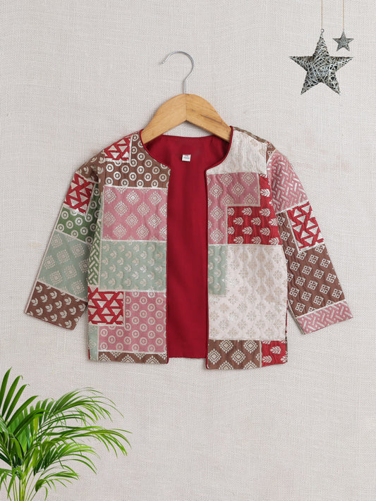 Half Sleeves All Over Print Jacket- Maroon
