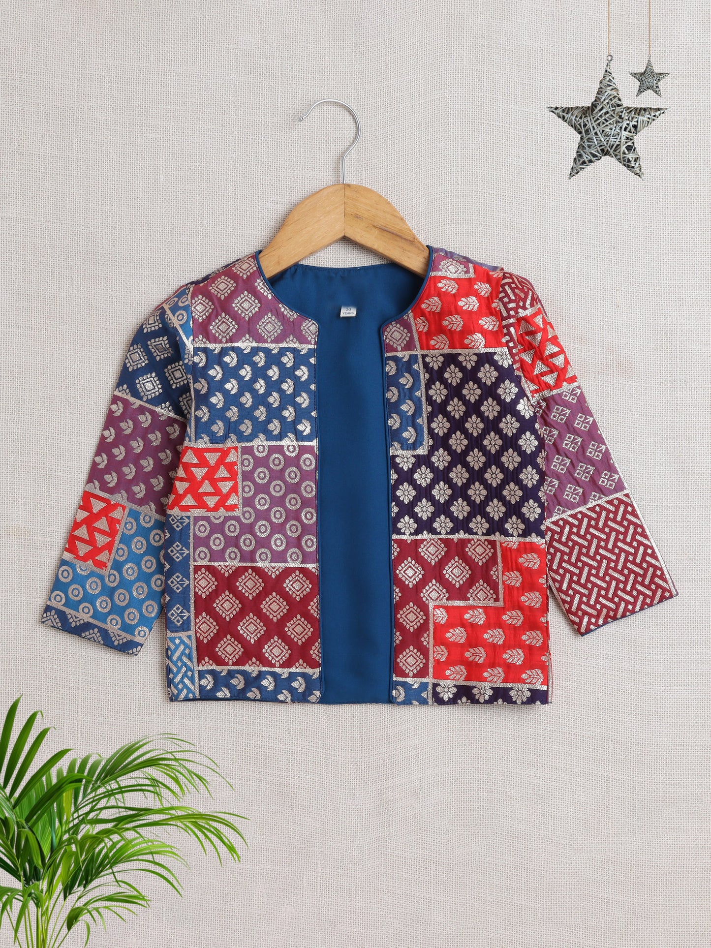 Half Sleeves All Over Print Jacket- Navy Blue