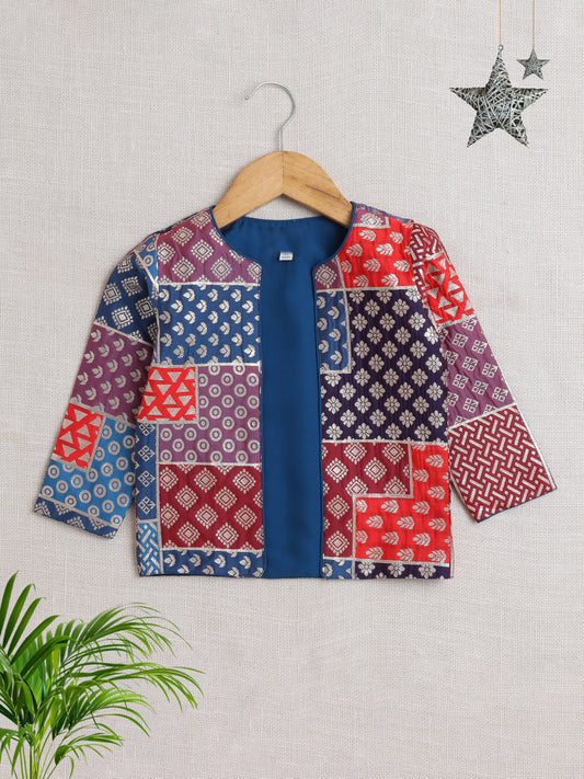 Half Sleeves All Over Print Jacket- Navy Blue
