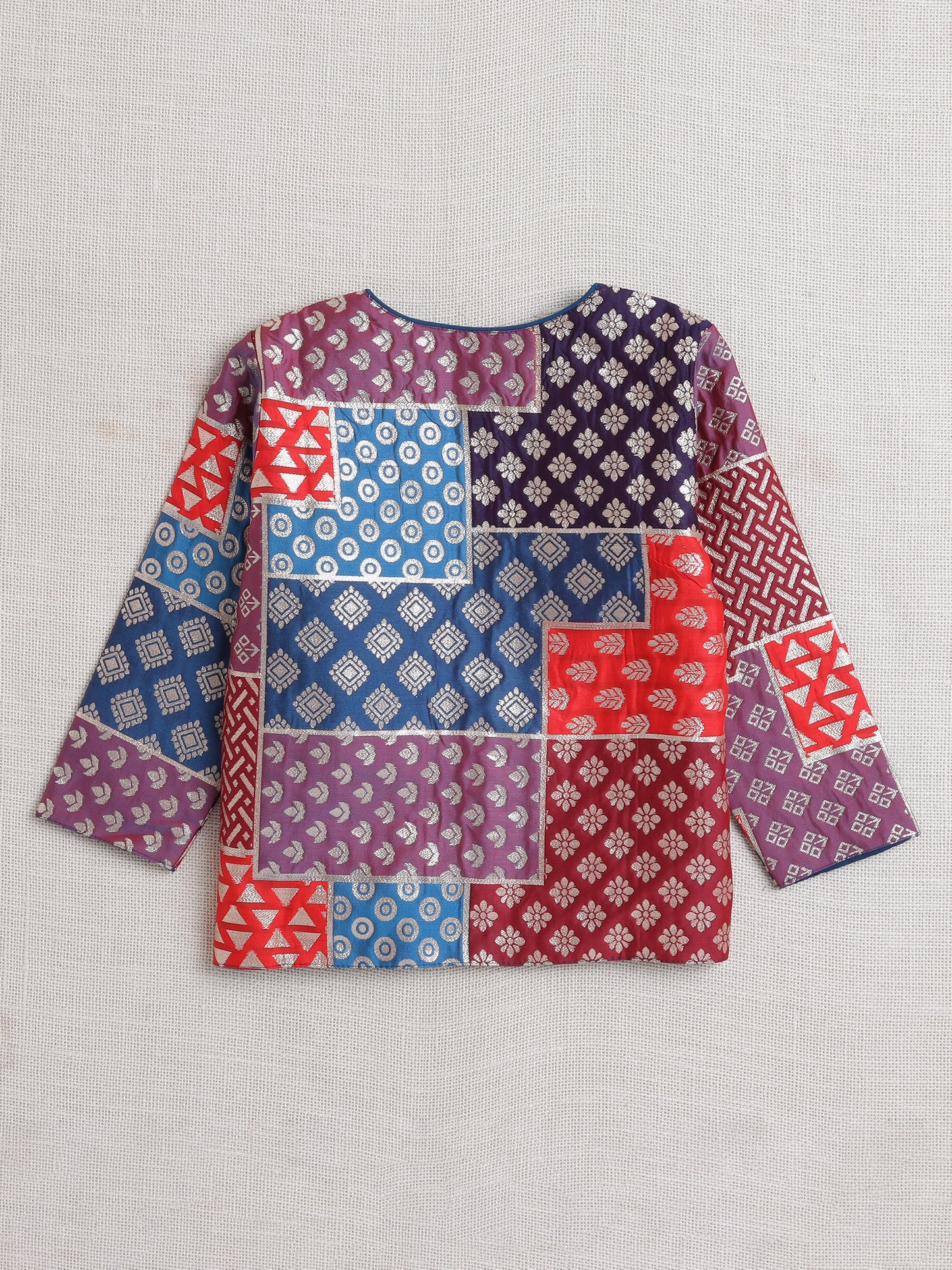 Half Sleeves All Over Print Jacket- Navy Blue