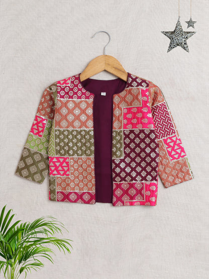 Half Sleeves All Over Print Jacket- Black