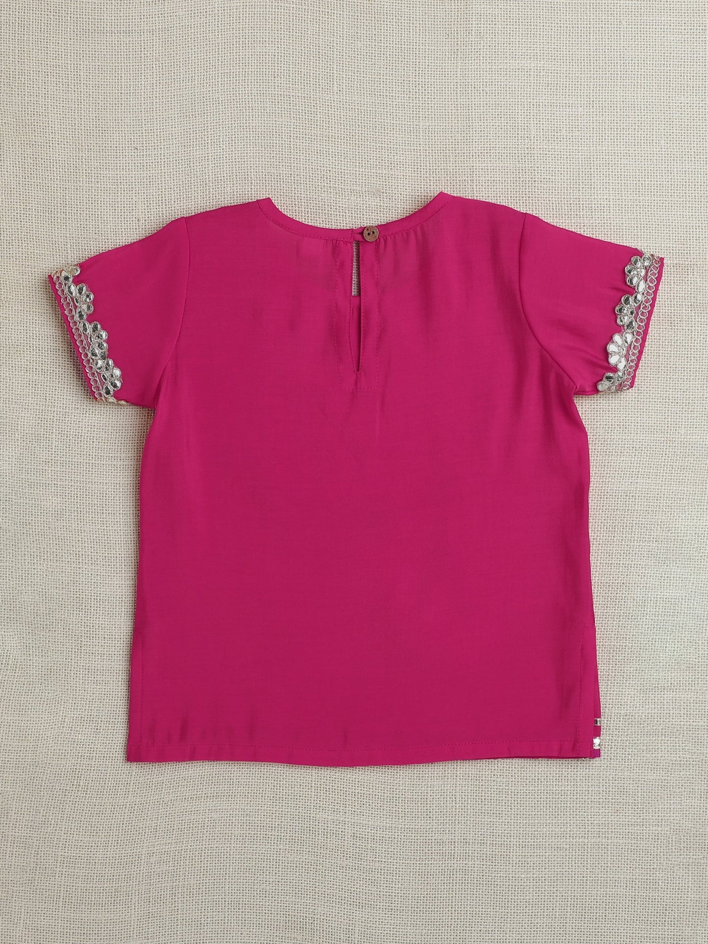 Half Sleeves Lace Embellished Pattu Pavadai Lehenga Choli Set - Fuchsia