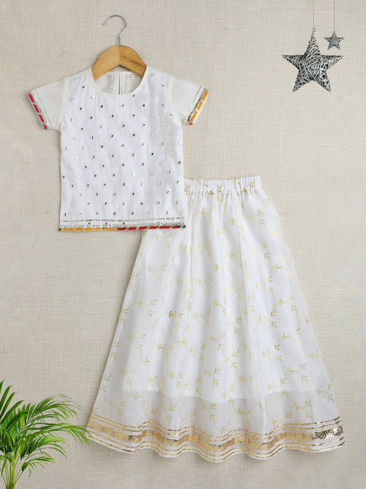 The Magic Wand Half Sleeves Aabla Emboridery  Choli With Foil Jaal Pattu Pavdai Lehenga Set