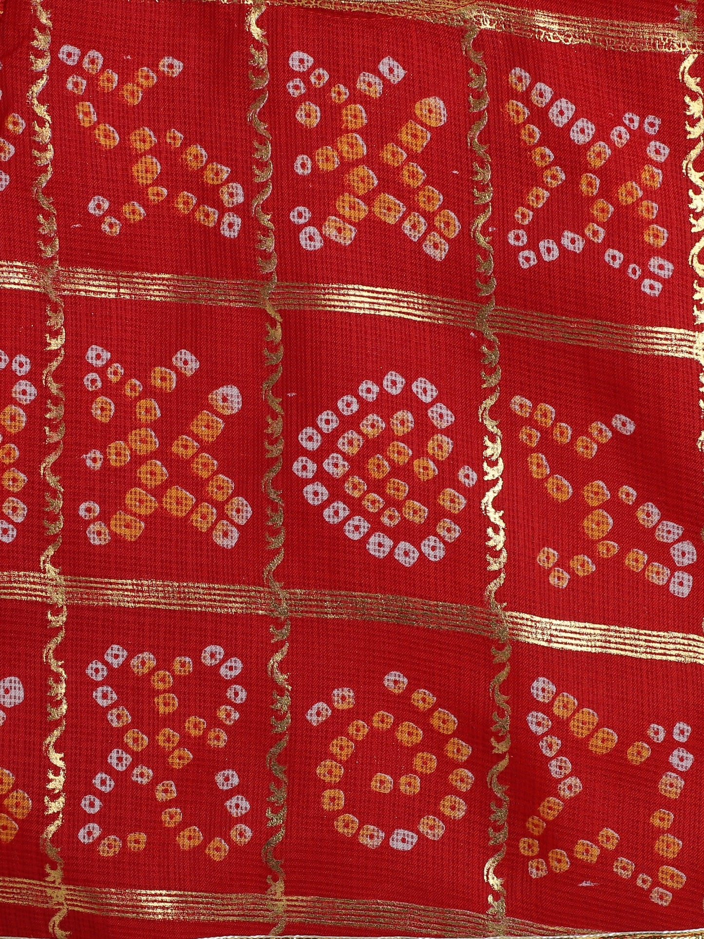 Half Sleeves Kota Butti & Foil Motifs Printed Pattu Pavadai Lehenga Choli Set - Red & White