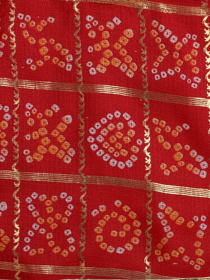 Half Sleeves Kota Butti & Foil Motifs Printed Pattu Pavadai Lehenga Choli Set - Red & White