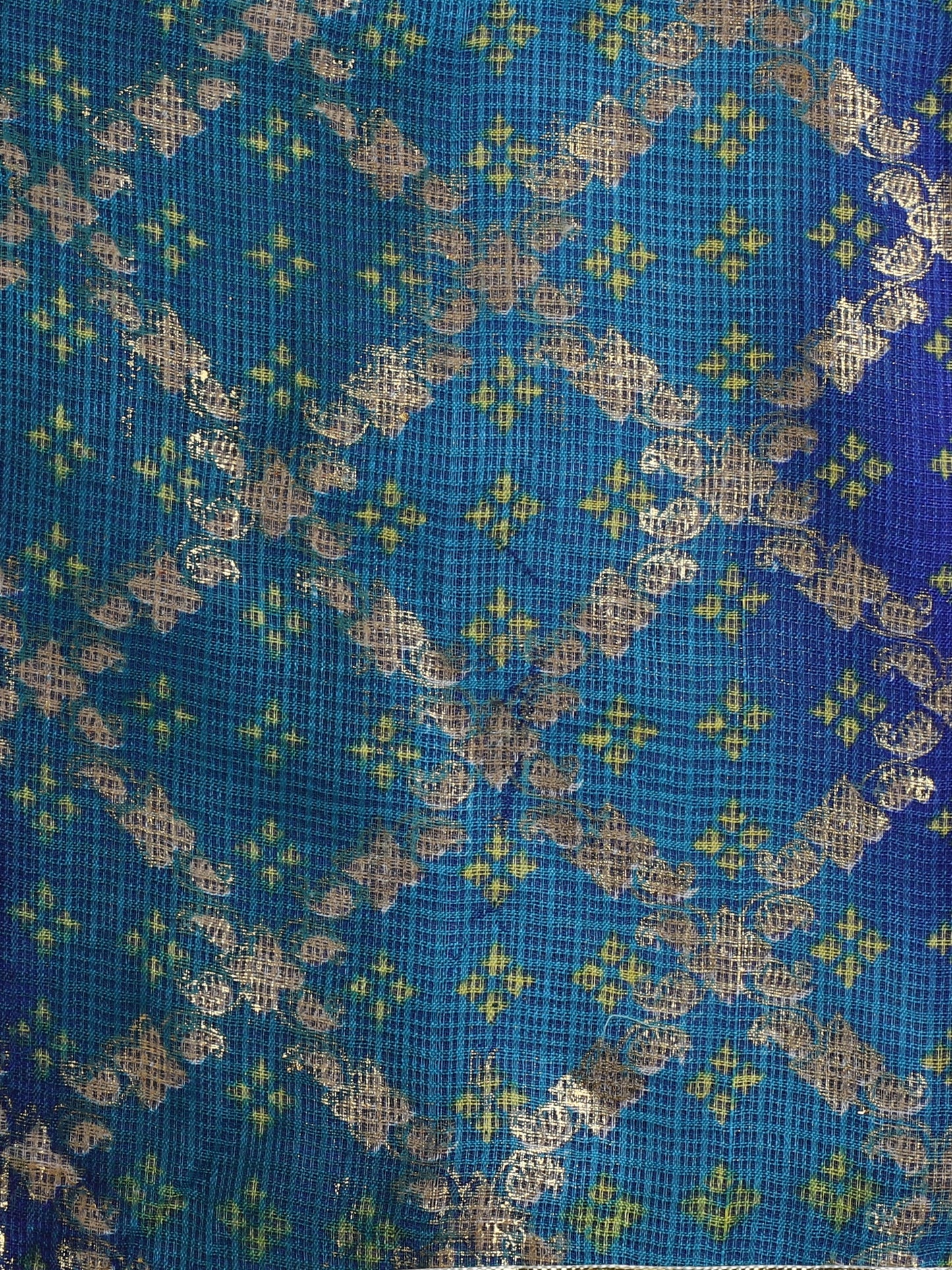 Half Puffed Sleeves Ethnic Foil Printed & Lace Embellished Pattu Pavadai Lehenga Choli Set - Blue & White
