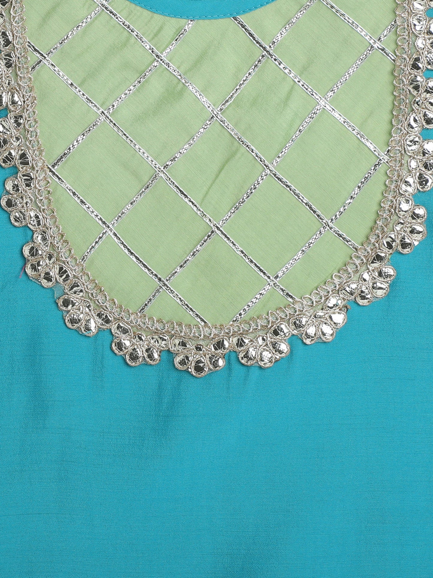 Half Sleeves Lace Embellished Pattu Pavadai Lehenga Choli Set - Aqua Blue