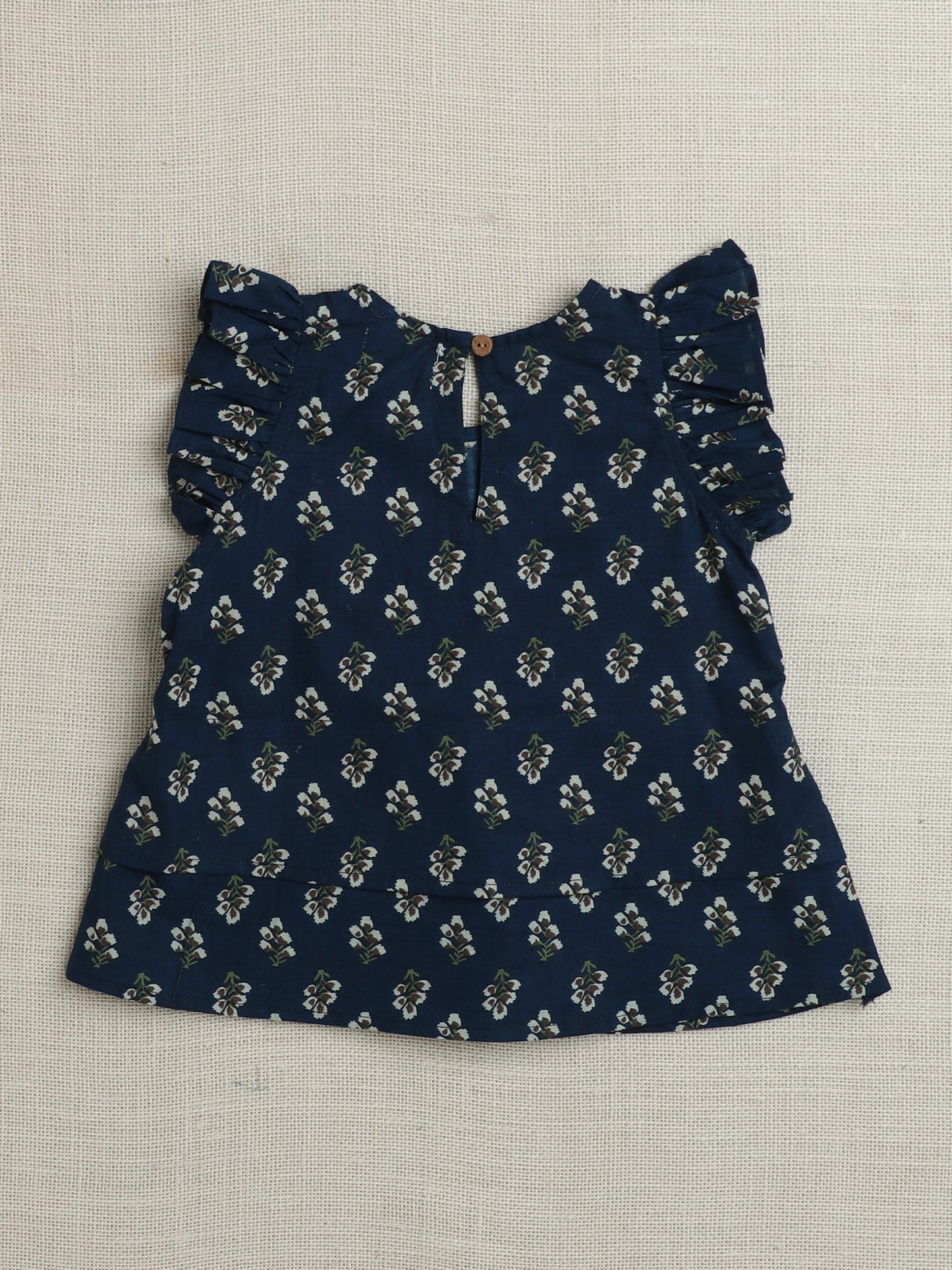 Cotton Cap Sleeves Lace Embelsihed & Floral Printed Top & Coordinating Pant Set - Teal Blue